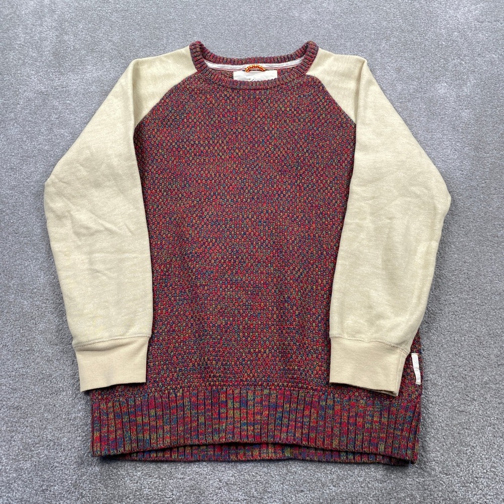 Koto Sweater Mens Medium Multicolor Raglan Mixed Media Textured Knit Crewneck